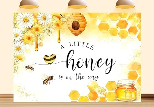 10X5ft Fabric A Little Honey is on The Way Backdrop Baby Shower Sunflower Sweet Honeybee Honeycomb Background Baby Shower Party Decorations Photography Studio Banner Photo Booth Props by Unknown