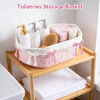 3PC Pink Bow Baskets for Gift Cute Coquette Woven Rope Storage Basket with Handle Laundry Hamper Storage Bins for Home Decor Organization Nursery Baby Shower, 11.8''x7.8''x4.7'' - Image 6