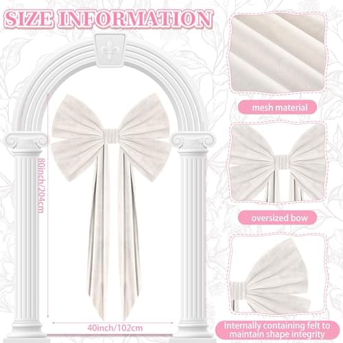 Suncalla 40 x 80 Inch Extra Large White Velvet Bow for Backdrop, Xmas Tree - Image 3