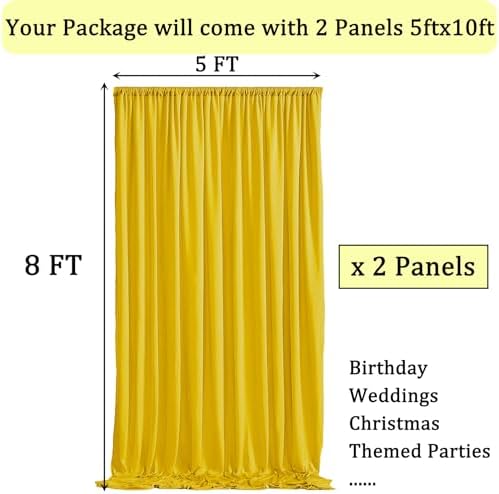 10x8ft Wrinkle Free Yellow Backdrop Curtain Panels, Thick Polyester Lemon Yellow Backdrop Drapes for Wedding Birthday Party Background Baby Shower - Image 5