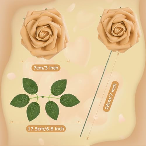 100 Pcs Artificial Foam Rose Flower Faux Bouquet Wedding Fake Rose Gift for Mother's Day Women DIY Bridal Shower Party Table Birthday Home Spring Decor (Gold) - Image 2