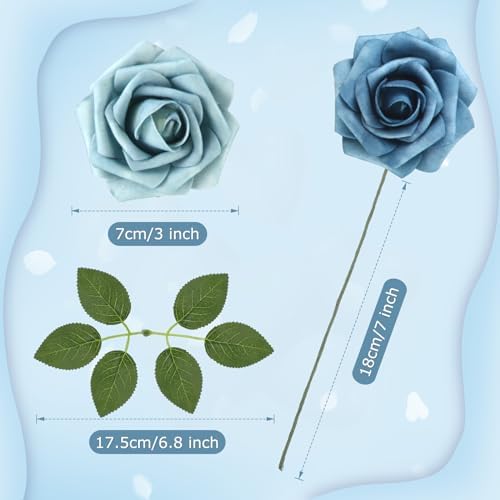 100 Pcs Artificial Rose Flowers, Blue Two Tone - Image 2