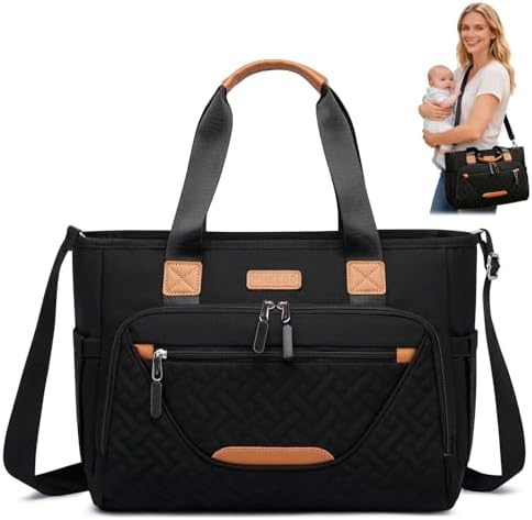 FHELAD Diaper Bag Tote for Women, Baby Diaper Bag 16L (Black) by FHELAD