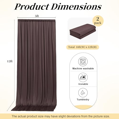 12ft x 10ft Brown Backdrop Curtains for Parties, Wrinkle Free 2 Panels Photo Backdrop Drapes Back Drop Cloth for Wedding Birthday Photography Background Decor - Image 7