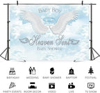 8x6ft Baby Shower Backdrop Baby Boy Heaven Sent Photography Background Angel Wings Blue Sky White Clouds Paradise Prince Boys Party Banner Decorations Newborn Gender Reveal Photo Booth Prop - Image 5
