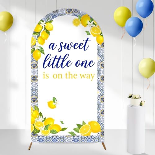 Serencatcher 7.2ft Blue Tiles Lemon Baby Shower Party Arch Backdrop Cover by Serencatcher