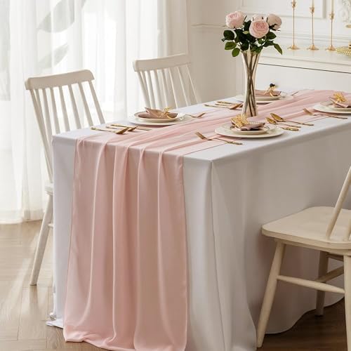 Sheer Chiffon Table Runner 35x120 Inches, Pink 6 Pack - Image 5