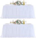 familus White Table Cloths 8 Foot Rectangle 2 Pack Stretch Ruffle Tulle Tablecloth Spandex Fitted Table Cover for 8 Foot Tulle Table Skirts for Party Wedding Table Cloths, Banquets by familus
