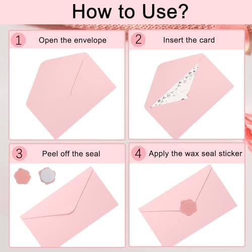 100 Pieces Pink Invitation Envelopes 5x7with Wax Seal Sticker - Image 3