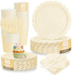 200Pcs Ivory Paper Plates and Napkins, 9’’and 7’’ Disposable Scalloped Cream Party Plates Cups Napkins Forks Set Party Supplies for Baby Shower Bridal Shower Birthday Party Decorations, Serves 40 by CENLBJ