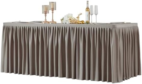1 Pack Natural Rectangle Table Clothes for 8 Foot Tables, Polyester Wrinkle Free Fitted Tablecloths 8ft Stretch Table Cover with Skirt for Wedding, Birthday, Parties, Trade Show, Craft Show by PartyTalk