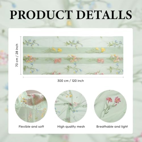 Artoid Mode 6PC Floral Sage Green Embroidery Table Runner 120 Inch 10FT - Image 6