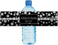 100 Silver Confetti Black Background Wedding Water Bottle Labels Engagement Party 8"x2" by DesignThatSign