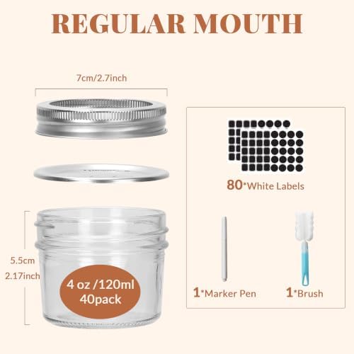 CycleMore 4oz Mason Jar, 40 Pack with Silver Split Lids - Image 2