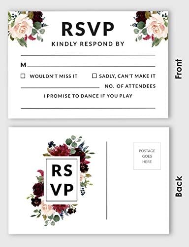 RSVP Postcards (Set of 50) 4"X6" Blank with Mailing Side,RSVP Reply Response Cards for Wedding Floral & Leaves Print Return Cards - Image 4