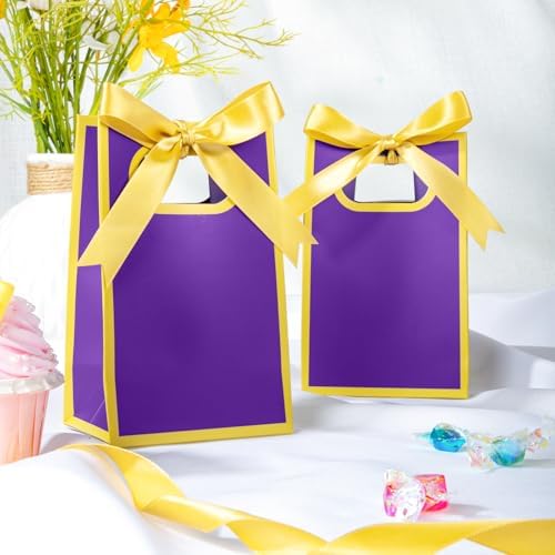 AmazingSpark 50 Pcs Purple Gold Mini Gift Bags Bulk 6.3 x 3.9 x 2.8 Inch Party Favors Elegant Small Gift Bags with Handles and Ribbon Bows for Wedding Birthday Bridal Baby Shower Party Favors - Image 4