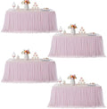 familus Pink Table Cloths 8 Foot Rectangle 4 Pack Stretch Ruffle Tulle Tablecloth Spandex Fitted Table Cover for 8 Foot Tulle Table Skirts for Party Wedding Table Cloths, Banquets by familus