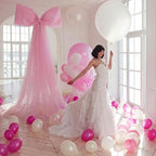 Canlierr Extra Large Pink Organza Bow Decorations 39 x 59 Inch Giant Pink Tulle Bow with Tie and Long Ribbon Tails for Wedding Valentines Party Backdrop Coquette Room Wall Decoration - Image 4