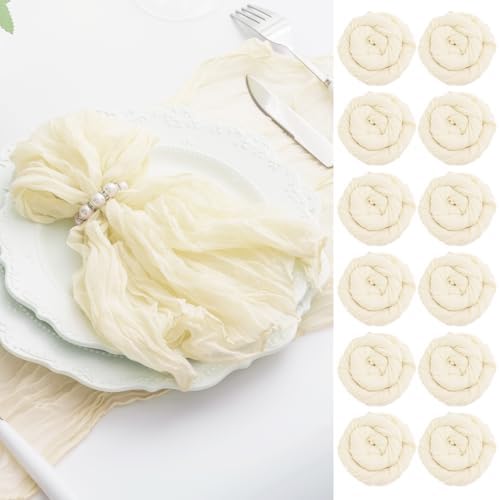 Beige 60 Pack Cheesecloth Napkins Washable 21x21 Inches Beige Cloth Napkins Set of 60 Dinner Table Napkins for Wedding Summer Bridal Baby Shower Rustic Boho Cotton Gauze Party Table Decor by FoliafeelHome