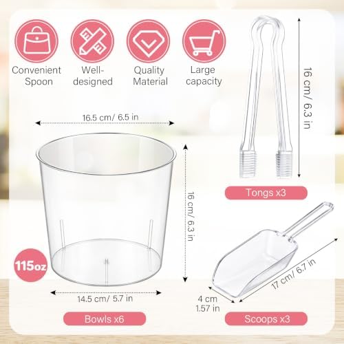 115 oz 6 Plastic Candy Bar Containers with 3 Tongs and 3 Scoops - Image 3