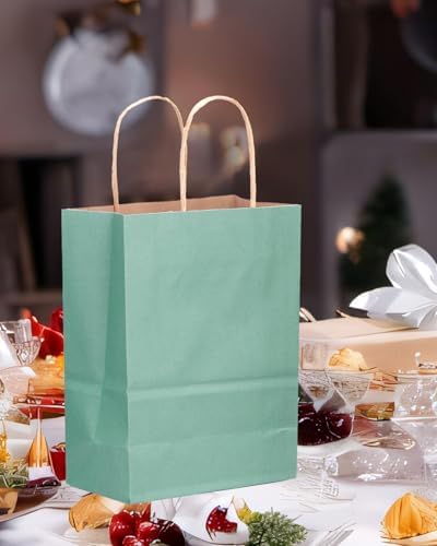 qiqee 100PCS Gift Bag with Handles Bulk Kraft Light Blue Paper Bags Multiple Uses (13''x5 x10 inch Large Size) - Image 6