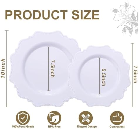 COLOSUS 60 PCS White Plastic Plates, Beaded Disposable Plates for Party. - Image 4