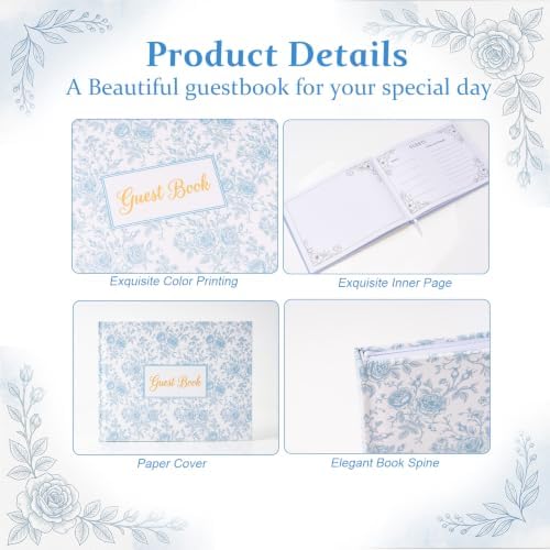 Wedding Guest Book Blue Flowers Photo Guestbook - Image 4