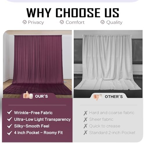 gogoparti 50ft x 12ft Burgundy Wrinkle-Free Backdrop Curtain for Wedding Parties, Thick Polyester 10 Panels 5x12ft for Wedding Birthday Baby Shower Halloween Photography Party Background - Image 4