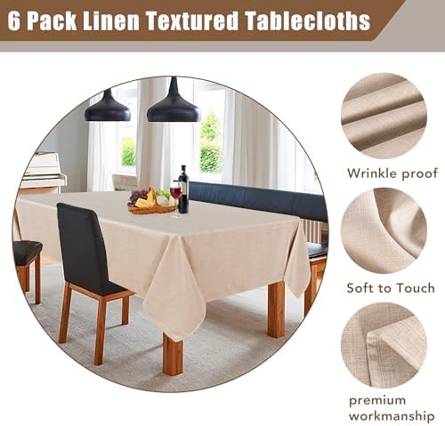 Fitable 6 Pack Beige Faux Linen Tablecloths Rectangle 90x156 Inch - Image 4