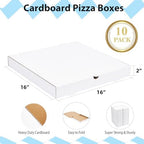 White Corrugated Cardboard Pizza Boxes 16x16x2 Inch,10 Pack Large Pizza Box for Homemade Pizza,Food, Donut and Pies - Image 2