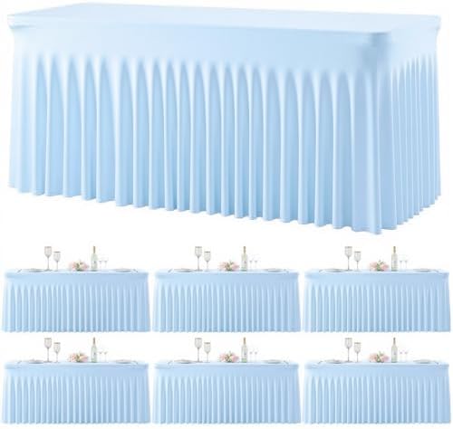6 Pack Baby Blue Table Cloth for 6 Foot Rectangle Tables Spandex Fitted Tablecloth 6ft Stretch Table Covers Skirt Baby Blue Banquet Tablecloths Wrinkle Free Tablecloth for Party Wedding Birthday Event by Tao-GePartyDecorations