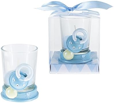Lunaura Baby Keepsake - Set of 12 Boy Baby Pacifier with Crystals Glass Votive Candle Set Favors - Blue by MEGA+FAVORS