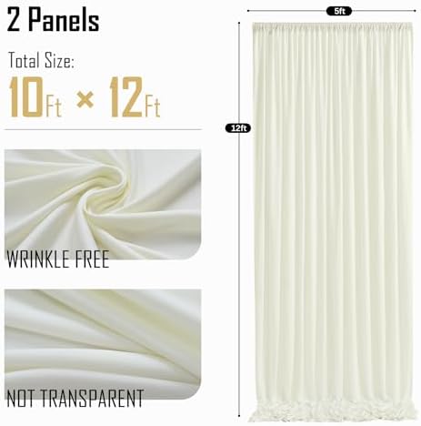 gogoparti 10ft x 12ft Ivory Wrinkle-Free Backdrop Curtain for Wedding Parties, Thick Polyester 2 Panels 5x12ft for Wedding Birthday Baby Shower Halloween Photography Party Background - Image 6