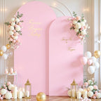 Pale Pink Arch Cover 2 Set-7.2FT and 6FT Arch Backdrop Cover Spandex Fitted Wedding Arch Stand Covers for Baby Shower Girls Birthday Party Bridal Shower Wedding Banquet Photo Background Decorations - Image 2