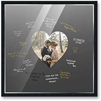 Poster Palooza 24x24 Black Autograph & Signature Picture Frame With Black Heart Opening Photo Mat for 8x8 Pictures - With Pens, UV Acrylic & Foamboard Backing by PosterPalooza