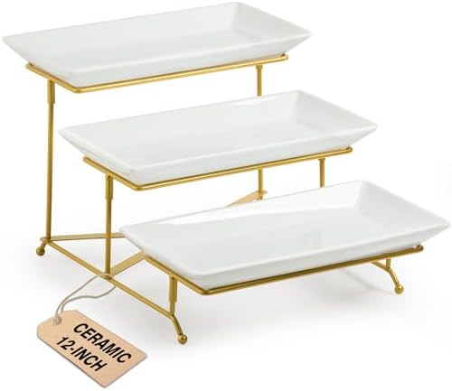 LAUCHUH 3 Tier Serving Tray, Porcelain Serving Platter Tier Serving Stand by LAUCHUH