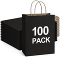 BagDream Recyclable Kraft Paper Gift Bag, 8x4.25x10.5 Inches, 100Pcs, Black, with Handles, Bulk, FSC Compliant, Multipurpose by BagDream