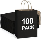 BagDream Recyclable Kraft Paper Gift Bag, 8x4.25x10.5 Inches, 100Pcs, Black, with Handles, Bulk, FSC Compliant, Multipurpose by BagDream