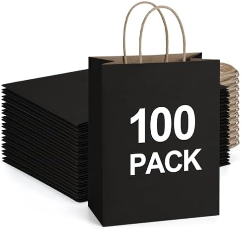 BagDream Recyclable Kraft Paper Gift Bag, 8x4.25x10.5 Inches, 100Pcs, Black, with Handles, Bulk, FSC Compliant, Multipurpose by BagDream