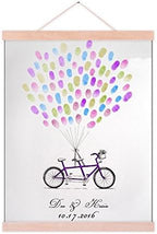 Rustic Wedding Guestbook Alternative Purple Bicycle with Ballons Fingerprint Guest Sign-in Book Party Decoration Wedding Favors Accessories Ready to Hang-80x120cm by Unknown
