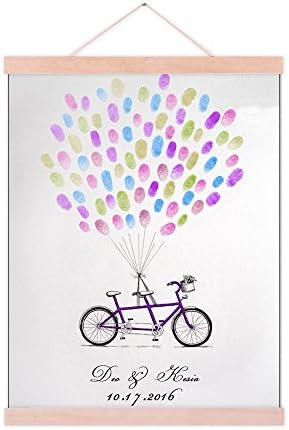 Rustic Wedding Guestbook Alternative Purple Bicycle with Ballons Fingerprint Guest Sign-in Book Party Decoration Wedding Favors Accessories Ready to Hang-80x120cm by Unknown