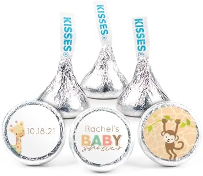 90ct Personalized Baby Shower Candy Party Favors Kisses with DIY Stickers, Bulk Chocolate - Safari Jungle by JustCandy