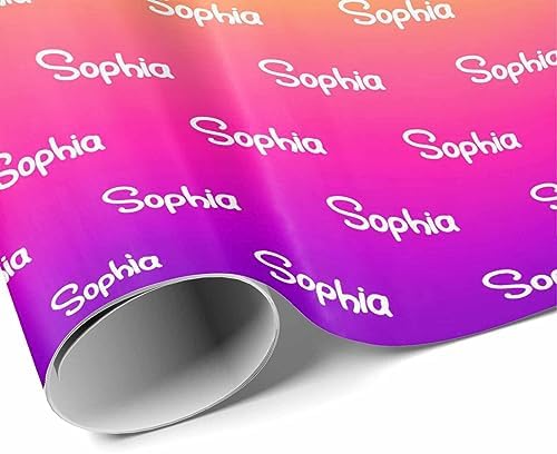 MyPupSocks Custom Text Wrapping Paper Gradient Yellow And Pink, Personalized Name Gift Wrap Paper Funny Wrapping Paper Roll 58x23 for Boys Girls Kids Birthday Christmas Winter Holiday 3 Rolls - Image 3