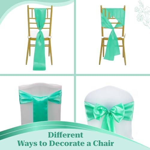 MDS® Pack of 100 Satin Chair Sashes for Wedding & Events – Mint - Image 4