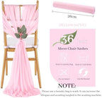 QueenDream Pink Chair Sashes Wedding: 36 Pieces Long Sheer Wedding Aisle Chair Decorations Tulle Chairs Covers with Artificial Eucalyptus - Image 5