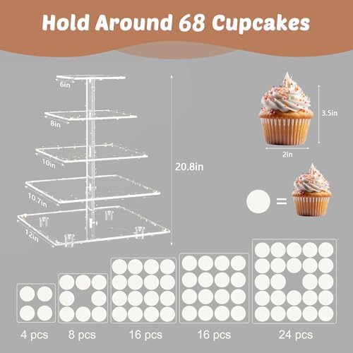 weddingwish 5 Tier Acrylic Cupcake Stand with LED Light, Clear Cupcake Stand for 50 Cupcakes, Cupcake Holder Tower Dessert Table Display Set for Birthday, Baby Shower, Tea Party and Wedding Décor - Image 6