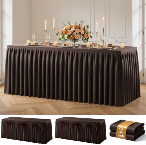 Chocolate Polyester Table Cloths for Rectangle 8 Foot Tables, 2 Pack Wrinkle Free Tablecloths Stretchy Banquet Ruffle Fitted Table Cover Desk Skirt for Parties Wedding Birthday Baby Shower by Unknown