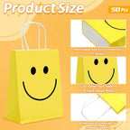 Kosiz 50 Set Yellow Smile Face Gifts Bags Bulk with Handle 6 x 3 x 8'' - Image 2
