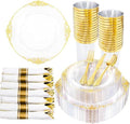 Hioasis 210 Pcs Clear Gold Plates for Party by Hioasis