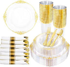 Hioasis 210 Pcs Clear Gold Plates for Party by Hioasis
